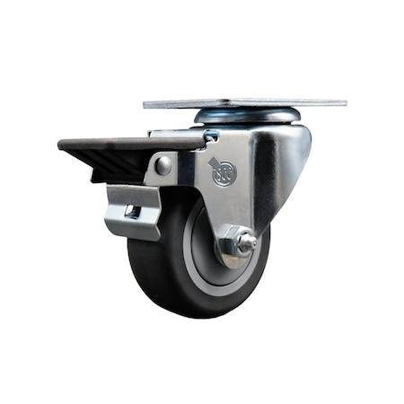 Service Caster 3'' Thermo Rubber Wheel Swivel Top Plate Caster with Posi Brake SCC-20S314-TPRB-PLB